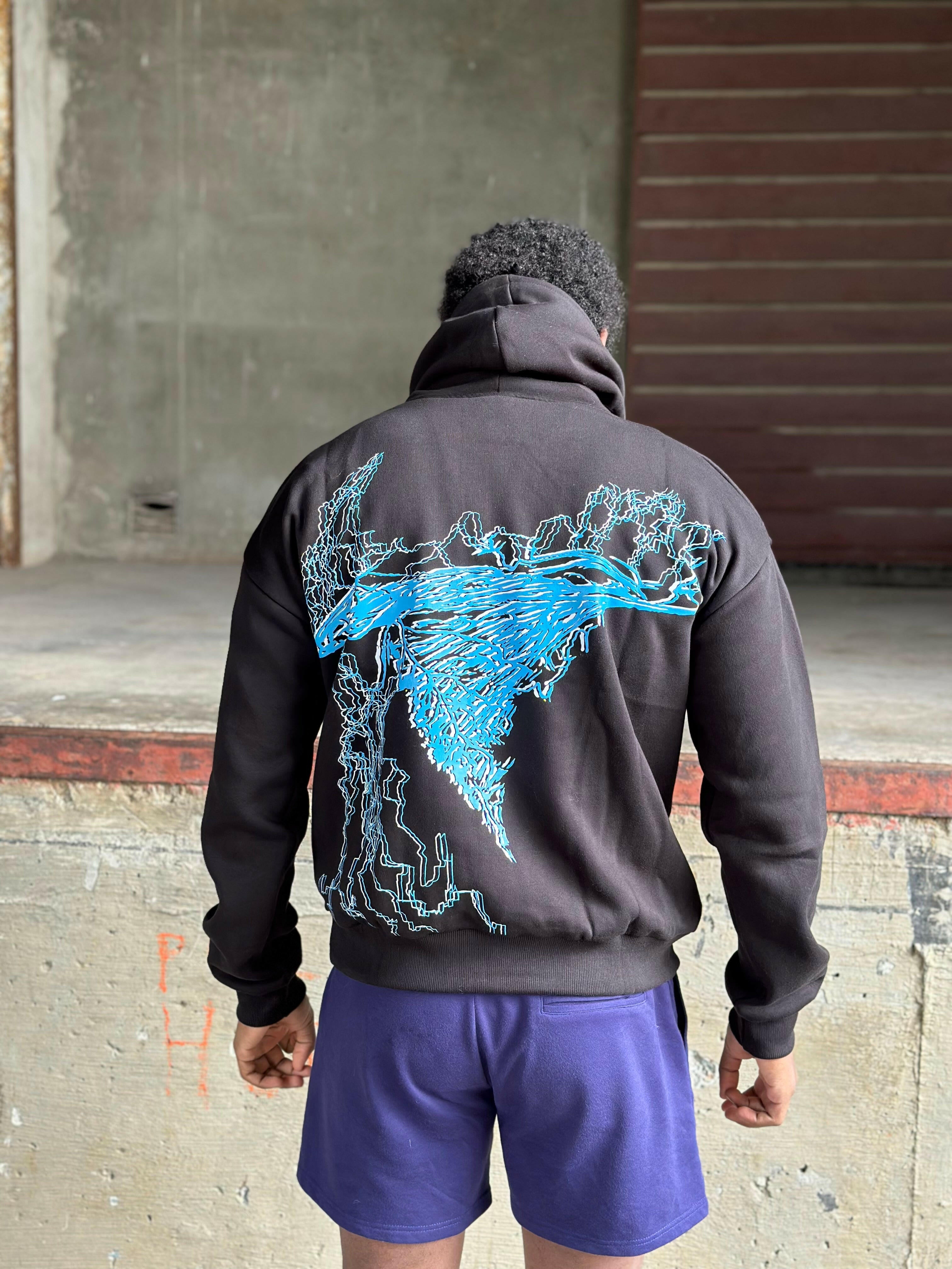 Light blue lightning hoodie.